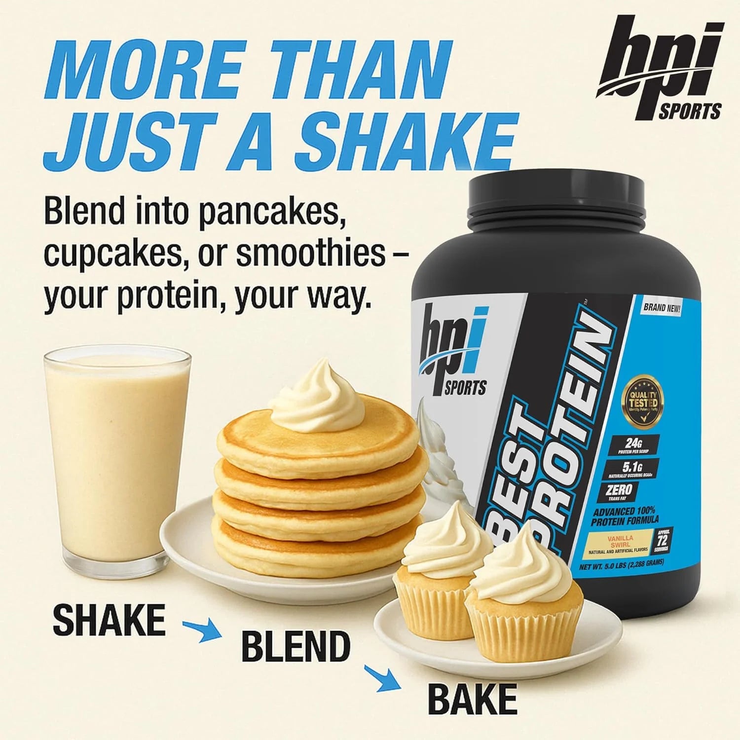 Best Protein Powder, 100% Whey Blend for Muscle Growth & Recovery, Vanilla Swirl, 5 Lbs (72 Servings)