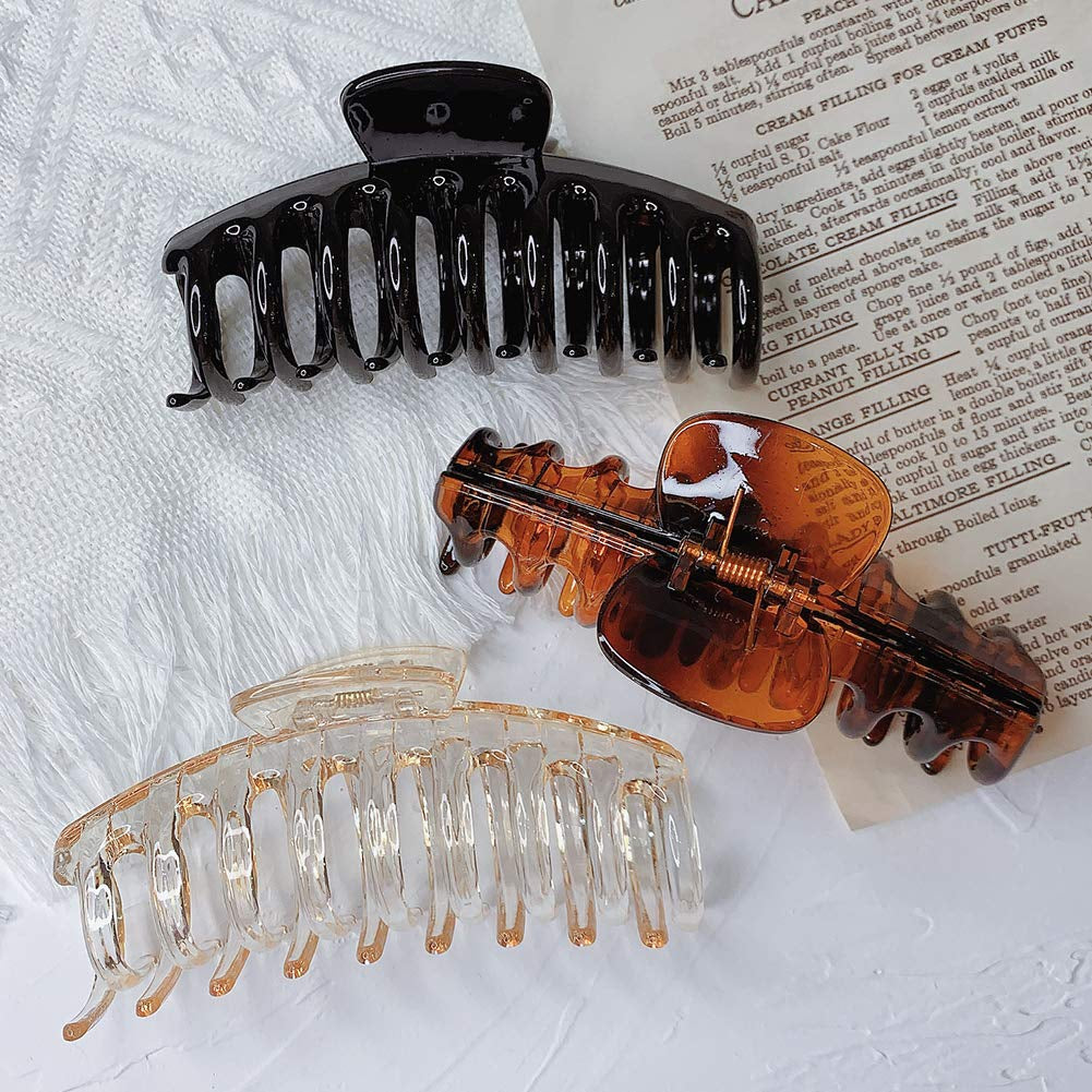 Hair Claw Clips for Thick Hair - 3Pcs 4.3’’ ABS Nonslip Jumbo Hair Clips Strong Hold Hair Jaw Clips Big Hair Clips French Design Hair Styling Accessories for Women Girls(3 Packs)